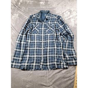 Kuhl Shirt Men's Medium Blue Plaid Dillingr‎ Flannel Button Chest Pocket
